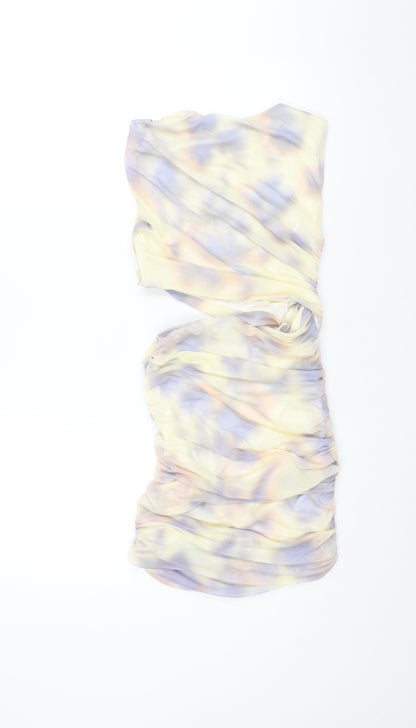 Zara Womens Multicoloured Geometric Polyester Mini Size S Round Neck Zip - Rouched Cut Out