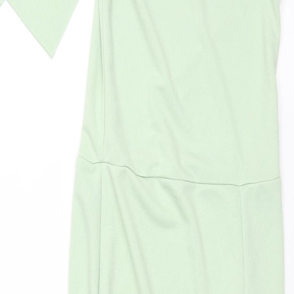 PRETTYLITTLETHING Womens Green Polyester Pencil Dress Size 4 One Shoulder Pullover - Front Slit