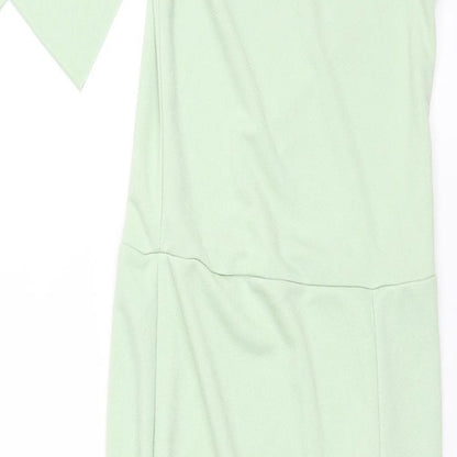 PRETTYLITTLETHING Womens Green Polyester Pencil Dress Size 4 One Shoulder Pullover - Front Slit
