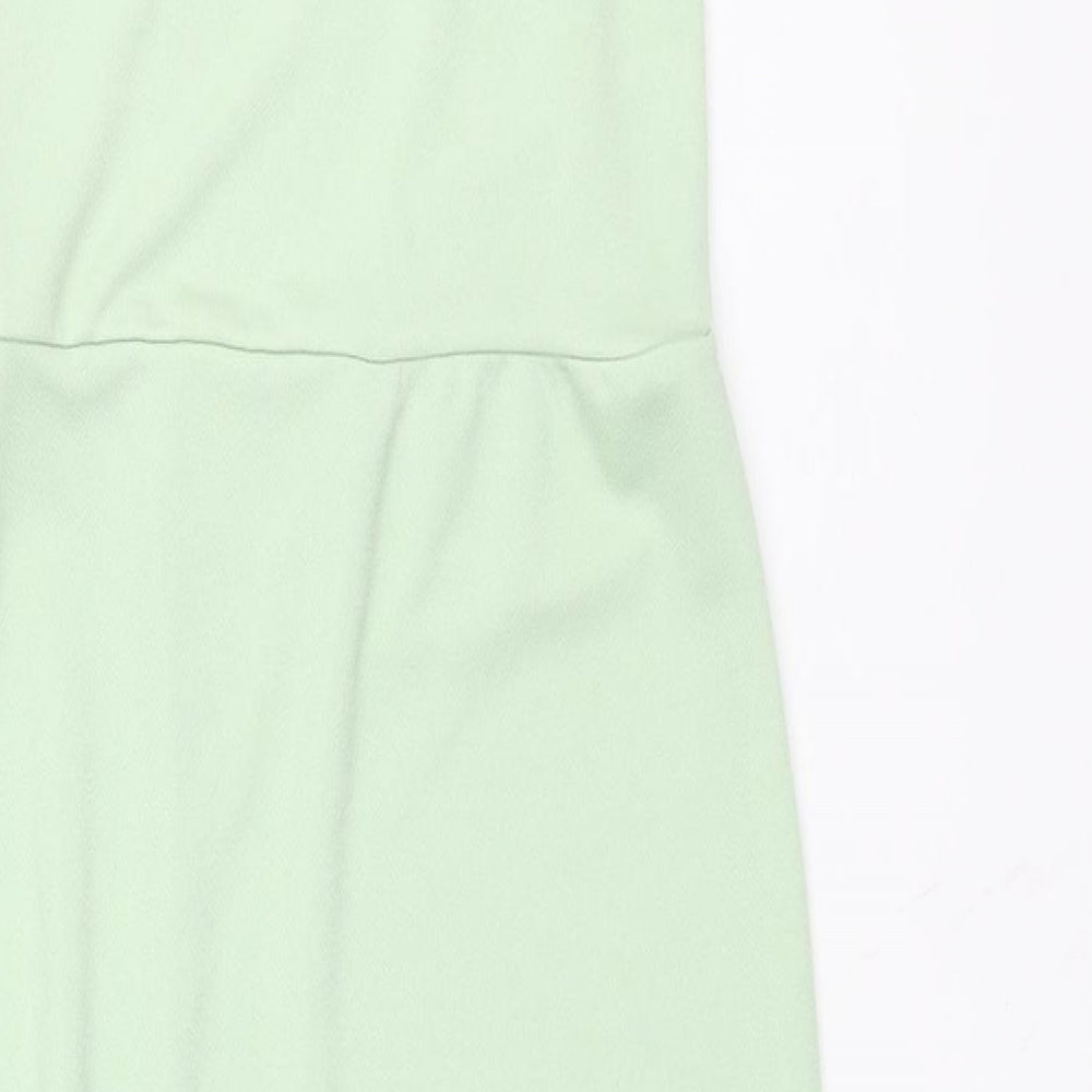 PRETTYLITTLETHING Womens Green Polyester Pencil Dress Size 4 One Shoulder Pullover - Front Slit