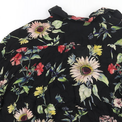 Zara Womens Black Floral Viscose Basic Button-Up Size S Collared