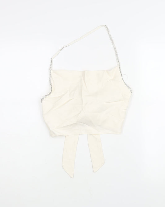 Womens UK Size S Zara Ivory Cropped Blouse