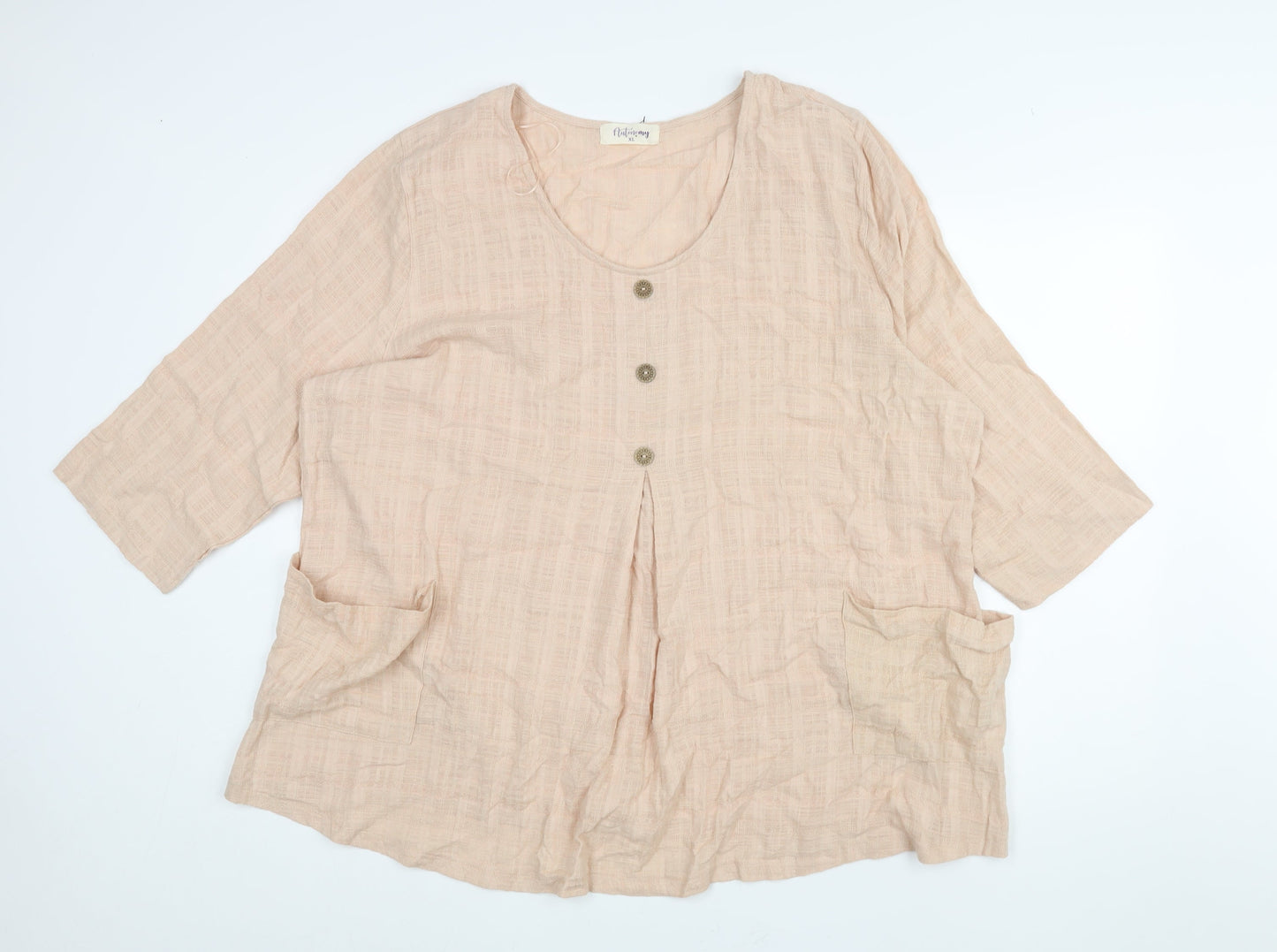 Autonomy Womens Pink Cotton Basic Blouse Size XL Scoop Neck - Button Detail Pockets