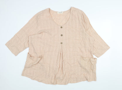 Autonomy Womens Pink Cotton Basic Blouse Size XL Scoop Neck - Button Detail Pockets