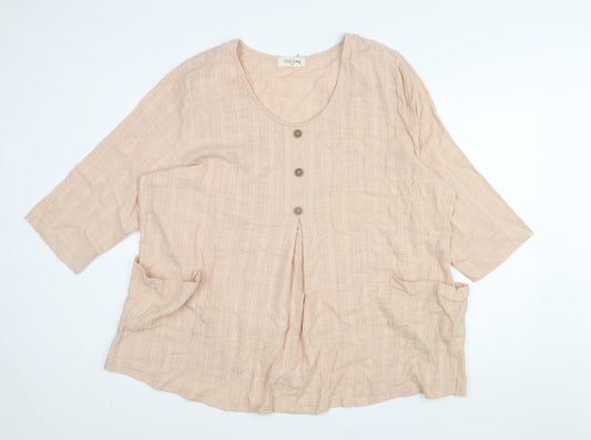 Autonomy Womens Pink Cotton Basic Blouse Size XL Scoop Neck - Button Detail Pockets