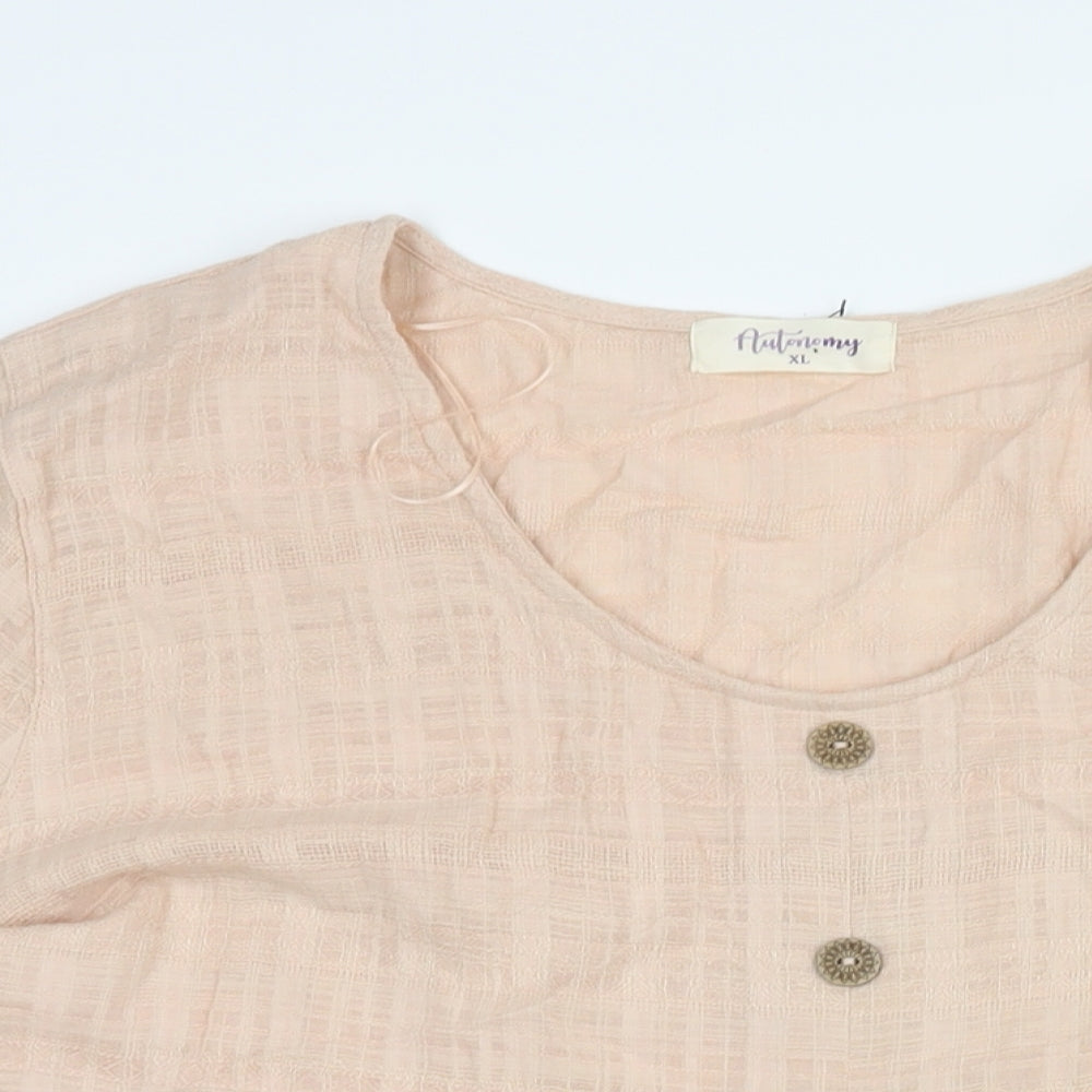 Autonomy Womens Pink Cotton Basic Blouse Size XL Scoop Neck - Button Detail Pockets