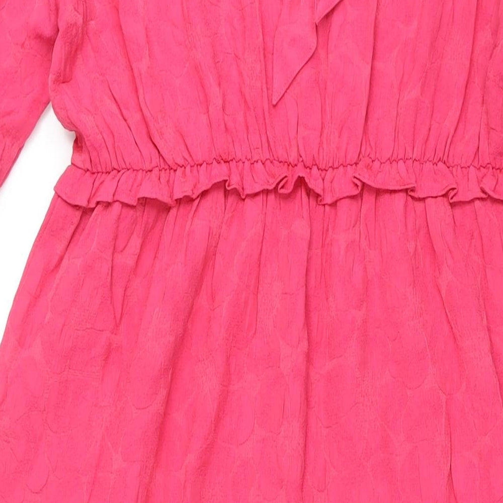 Marks and Spencer Womens Pink Polyester Maxi Size 14 Scoop Neck Tie - Puff Sleeve Smocked