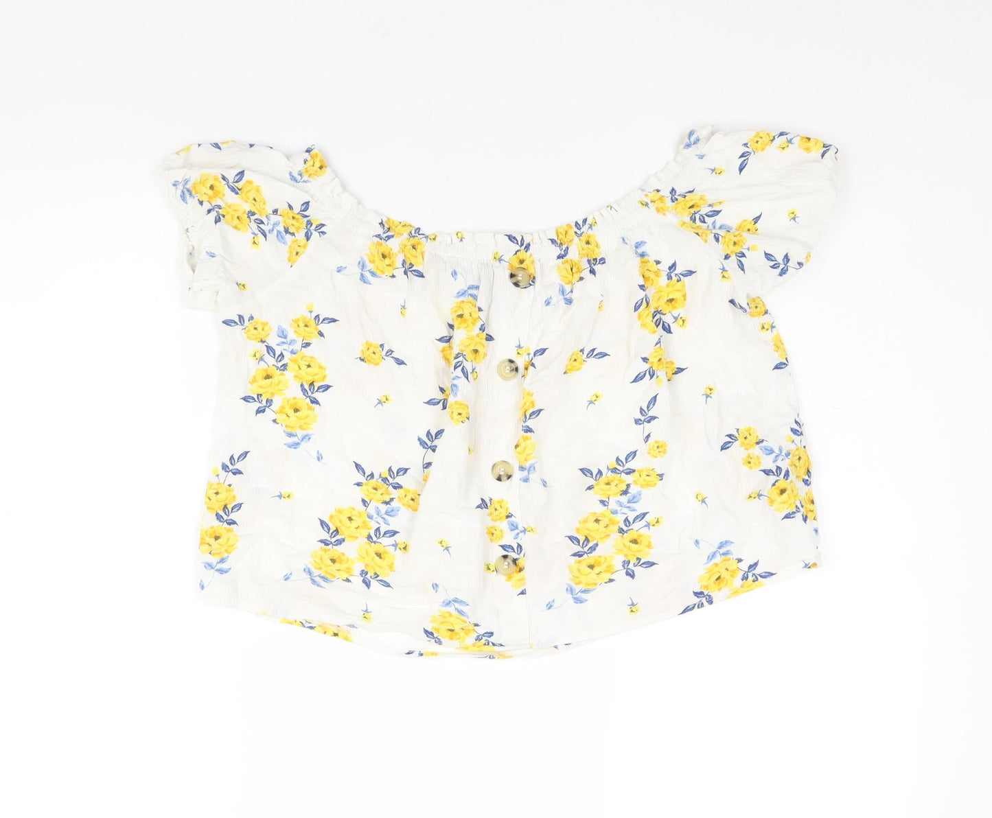 Divided by H&M Womens White Floral Viscose Basic Blouse Size 10 Boat Neck - Button Detail