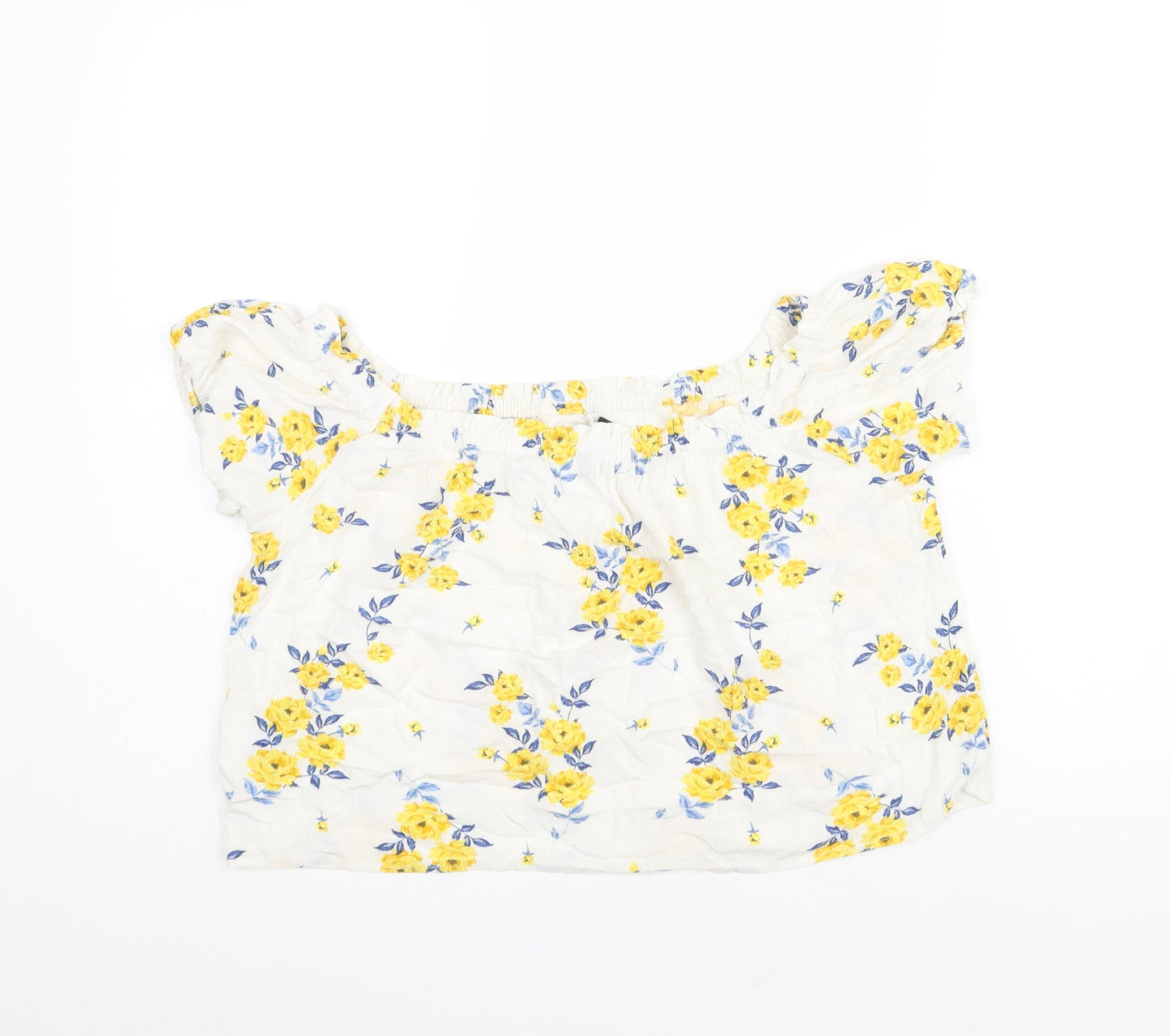 Divided by H&M Womens White Floral Viscose Basic Blouse Size 10 Boat Neck - Button Detail