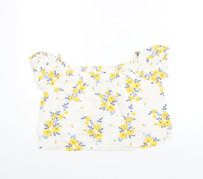 Divided by H&M Womens White Floral Viscose Basic Blouse Size 10 Boat Neck - Button Detail