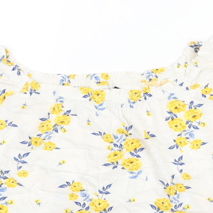 Divided by H&M Womens White Floral Viscose Basic Blouse Size 10 Boat Neck - Button Detail