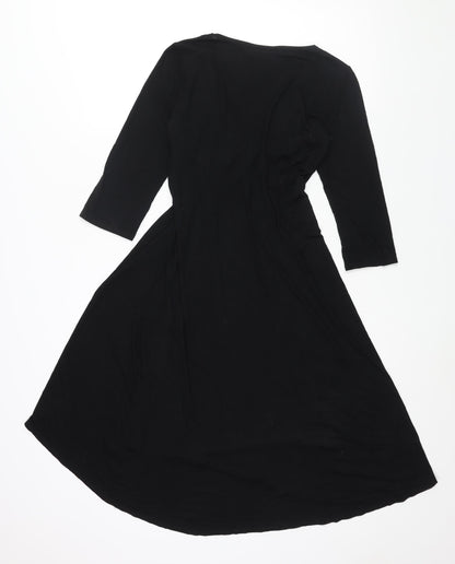 Wallis Womens Black Viscose A-Line Size 10 V-Neck Pullover - Knot Detail