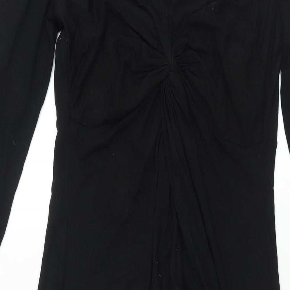 Wallis Womens Black Viscose A-Line Size 10 V-Neck Pullover - Knot Detail