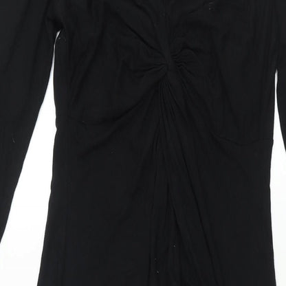 Wallis Womens Black Viscose A-Line Size 10 V-Neck Pullover - Knot Detail