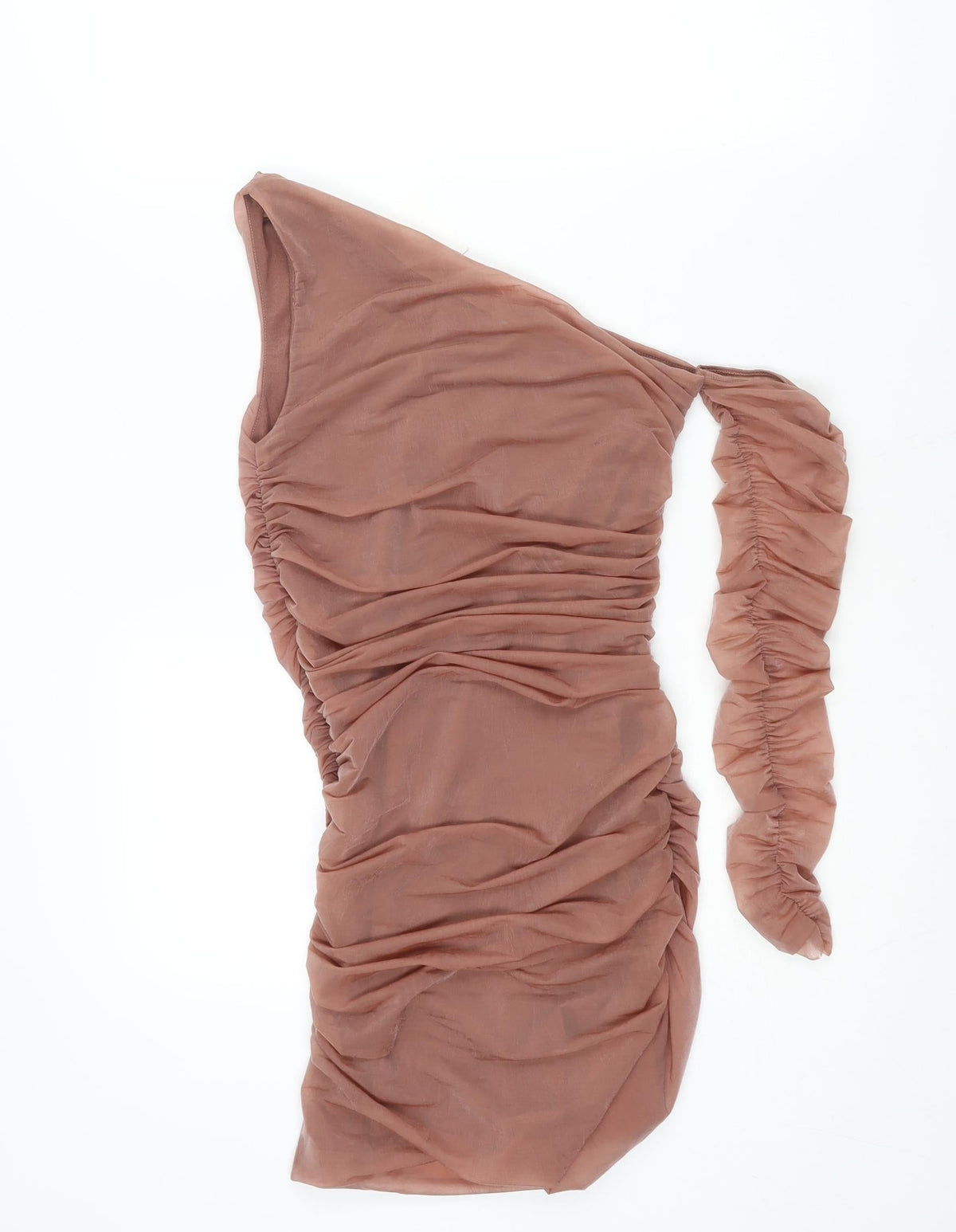 Zara Womens Pink Polyester Mini Size S One Shoulder Pullover - Rouched