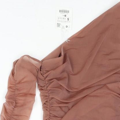 Zara Womens Pink Polyester Mini Size S One Shoulder Pullover - Rouched