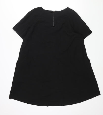 Phase Eight Womens Black Polyester A-Line Size 14 Round Neck Zip