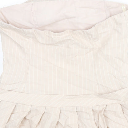 Zara Womens Pink Striped Cotton Mini Size S Square Neck Zip - Pleated