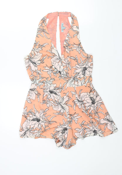 Mint Vanilla Womens Pink Floral Polyester Playsuit One-Piece Size 10 Button