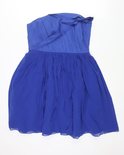 Coast Womens Blue Polyester Fit & Flare Size 16 Square Neck Zip - Pleated Frill Tulle Underskirt