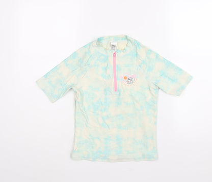 Marks and Spencer Girls Multicoloured Geometric Polyester Pullover Casual Size 10-11 Years Mock Neck Zip - Tie Dye Hawaii Surf Swim Top