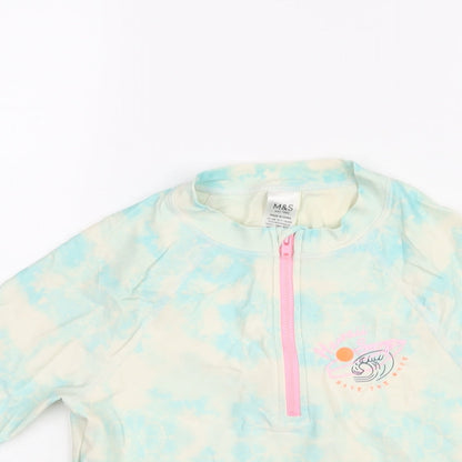 Marks and Spencer Girls Multicoloured Geometric Polyester Pullover Casual Size 10-11 Years Mock Neck Zip - Tie Dye Hawaii Surf Swim Top