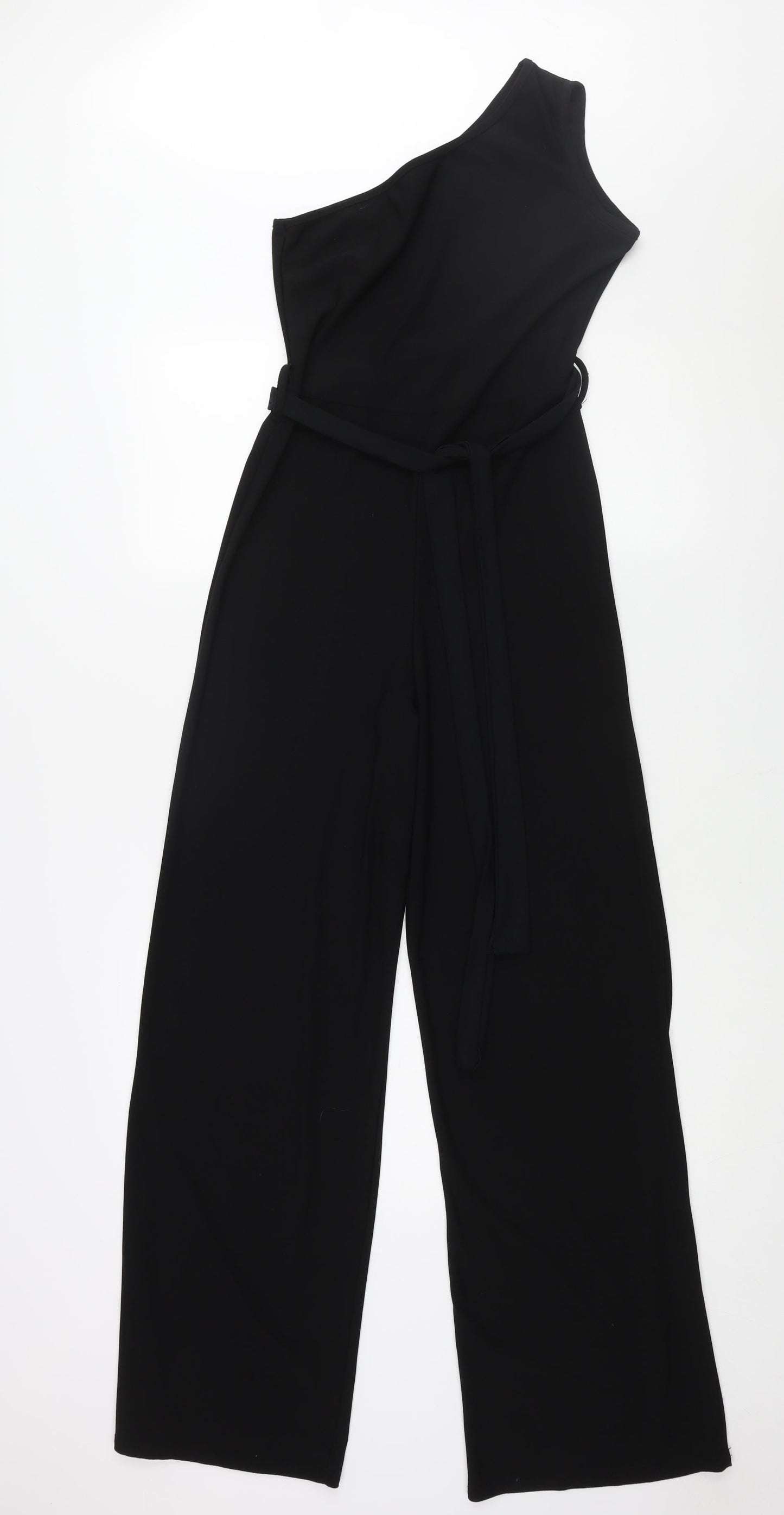 PRETTYLITTLETHING Womens Black Polyester Jumpsuit One-Piece Size 10 L32 in Pullover - Belted