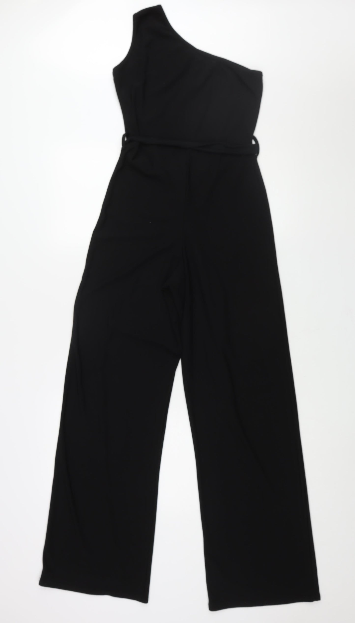 PRETTYLITTLETHING Womens Black Polyester Jumpsuit One-Piece Size 10 L32 in Pullover - Belted