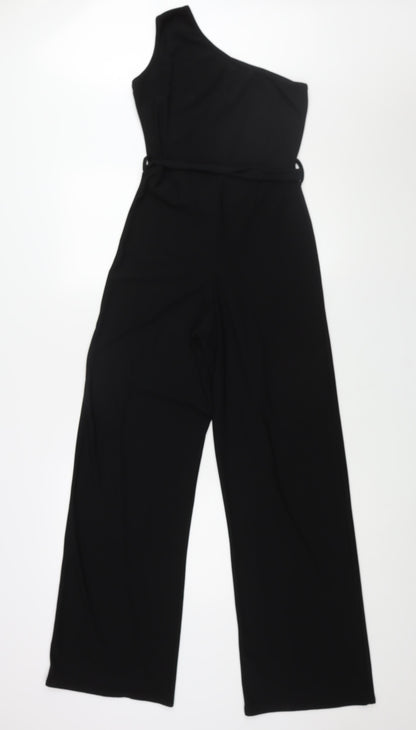 PRETTYLITTLETHING Womens Black Polyester Jumpsuit One-Piece Size 10 L32 in Pullover - Belted