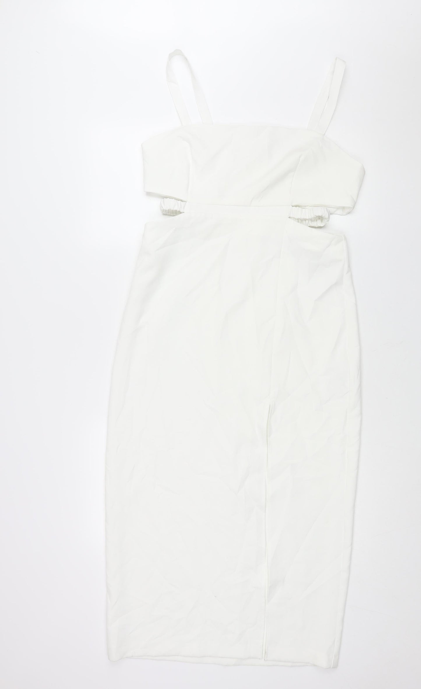 Zara Womens White Polyester Shift Size L Square Neck Zip - Cut Out Detail Front Slit