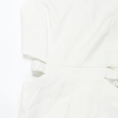 Zara Womens White Polyester Shift Size L Square Neck Zip - Cut Out Detail Front Slit