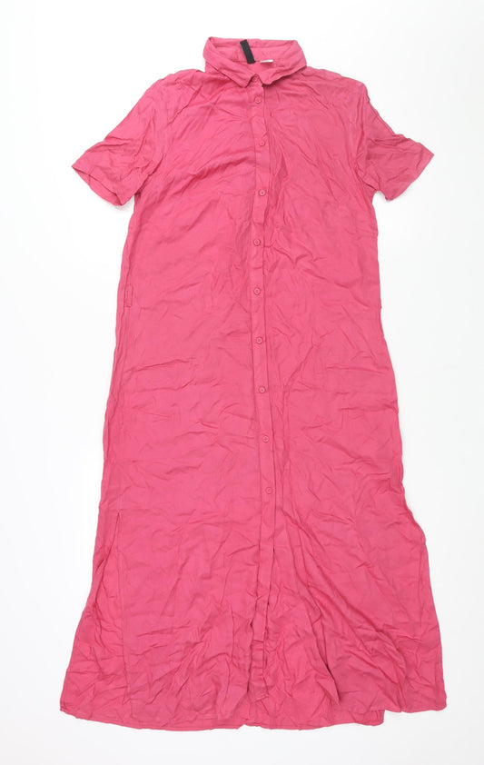 Divided by H&M Womens Pink Viscose Shirt Dress Size 10 Collared Button