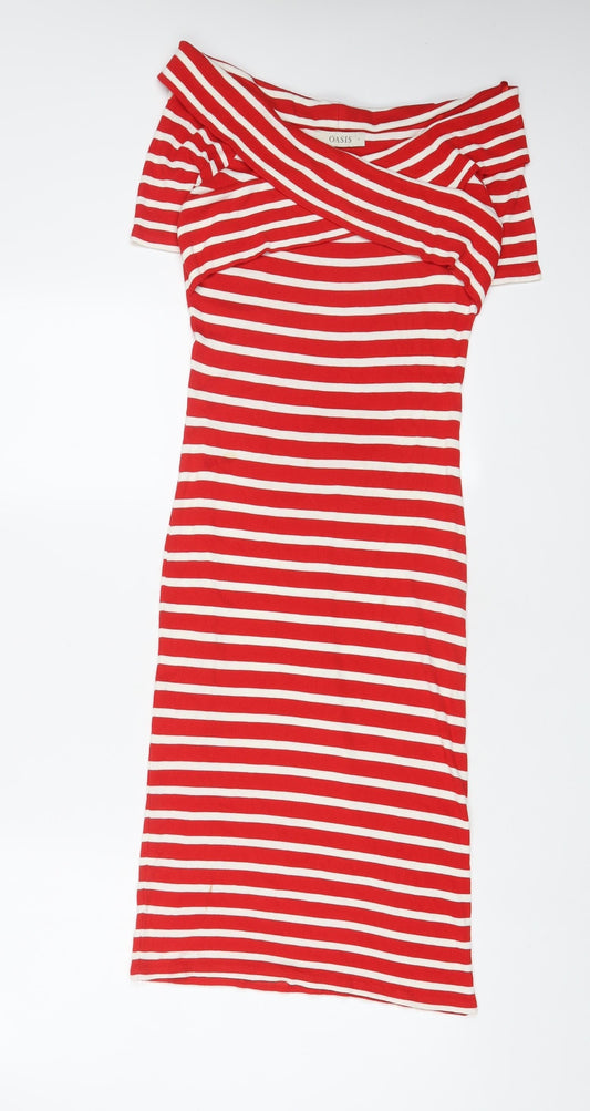 Oasis Womens Red Viscose Bodycon Size S V-Neck Pullover