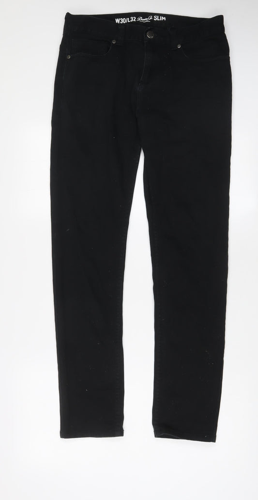 Denim & Co. Mens Black Cotton Straight Jeans Size 30 in L32 in Slim Zip