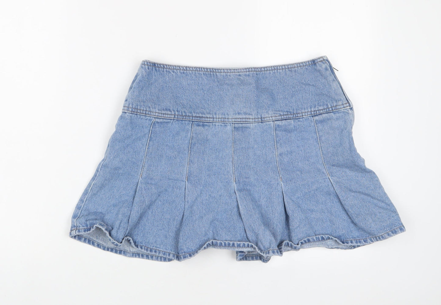 H&M Womens Blue Cotton A-Line Skirt Size S Zip - Pleated