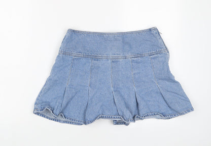 H&M Womens Blue Cotton A-Line Skirt Size S Zip - Pleated