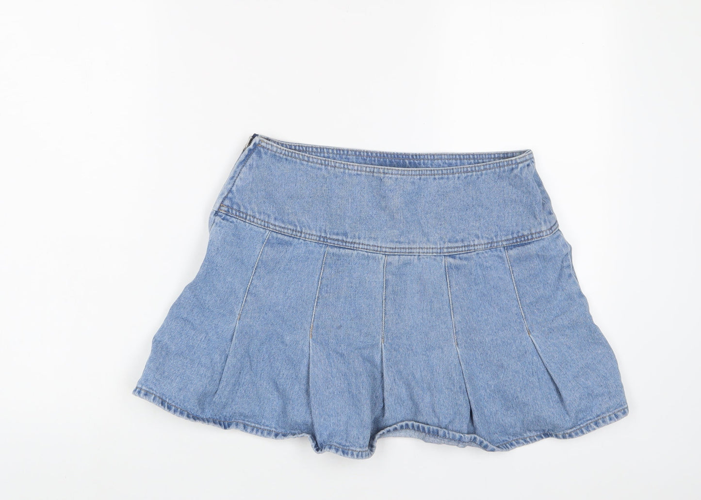 H&M Womens Blue Cotton A-Line Skirt Size S Zip - Pleated