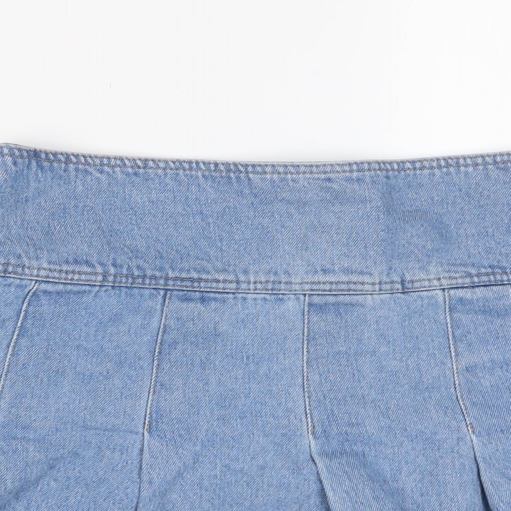 H&M Womens Blue Cotton A-Line Skirt Size S Zip - Pleated