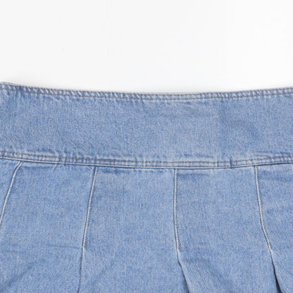 H&M Womens Blue Cotton A-Line Skirt Size S Zip - Pleated