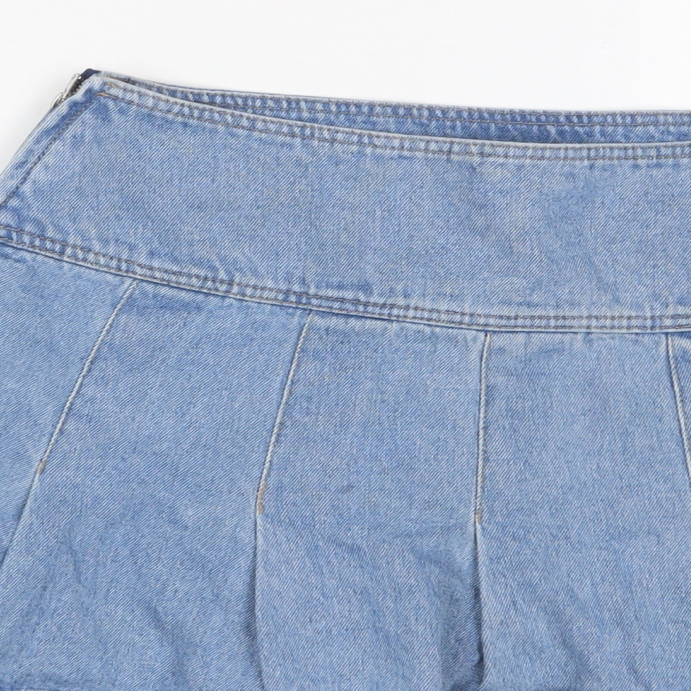 H&M Womens Blue Cotton A-Line Skirt Size S Zip - Pleated