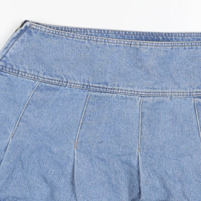 H&M Womens Blue Cotton A-Line Skirt Size S Zip - Pleated