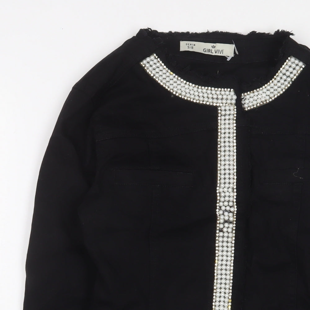 Girl VIVI Womens Black Jacket Size 8 Snap - Beaded