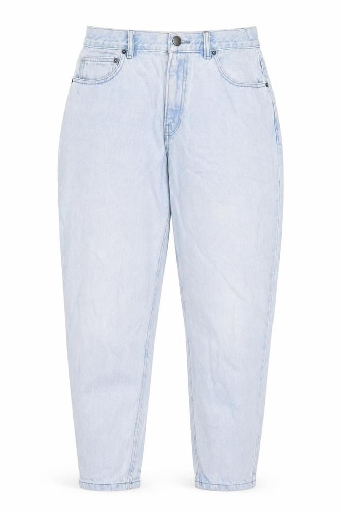 Front view of ASOS women’s blue cotton tapered jeans, size UK 32, in, 32-inch leg regular zip