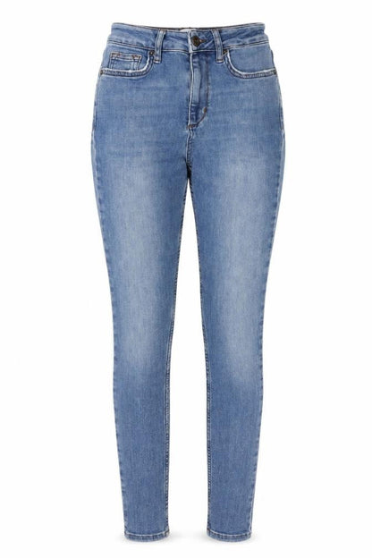 Front view of BDG women’s blue cotton skinny jeans, size UK 24, in, 32-inch leg regular zip