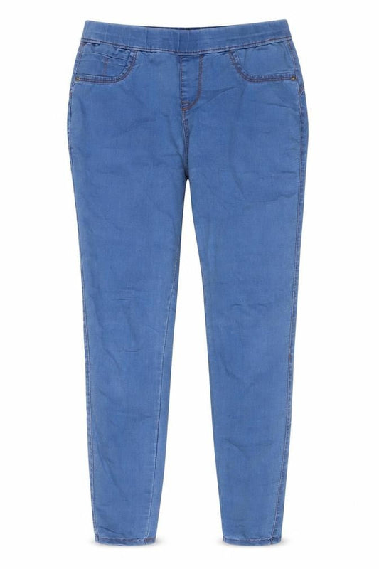 Front view of Denim & Co. women’s blue cotton jegging jeans, size UK 10, 29-inch leg regular