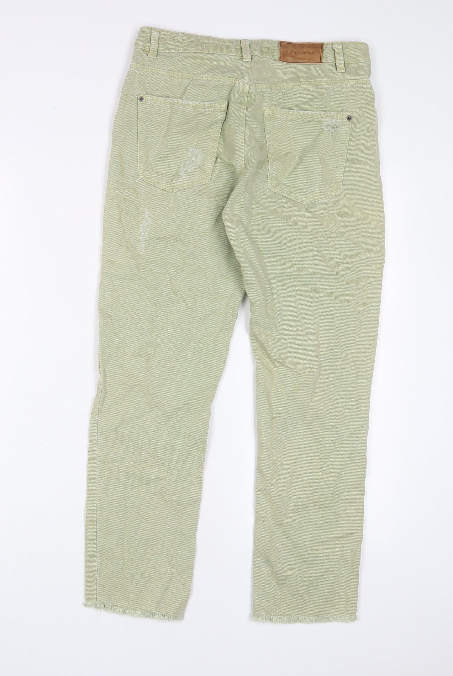 Zara Womens Green Cotton Straight Jeans Size S L25 in Regular Zip