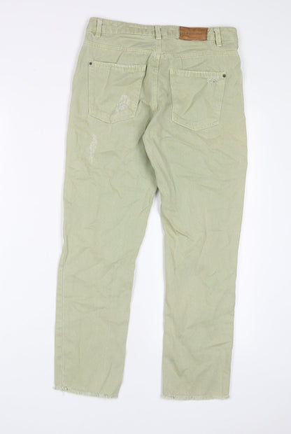 Zara Womens Green Cotton Straight Jeans Size S L25 in Regular Zip