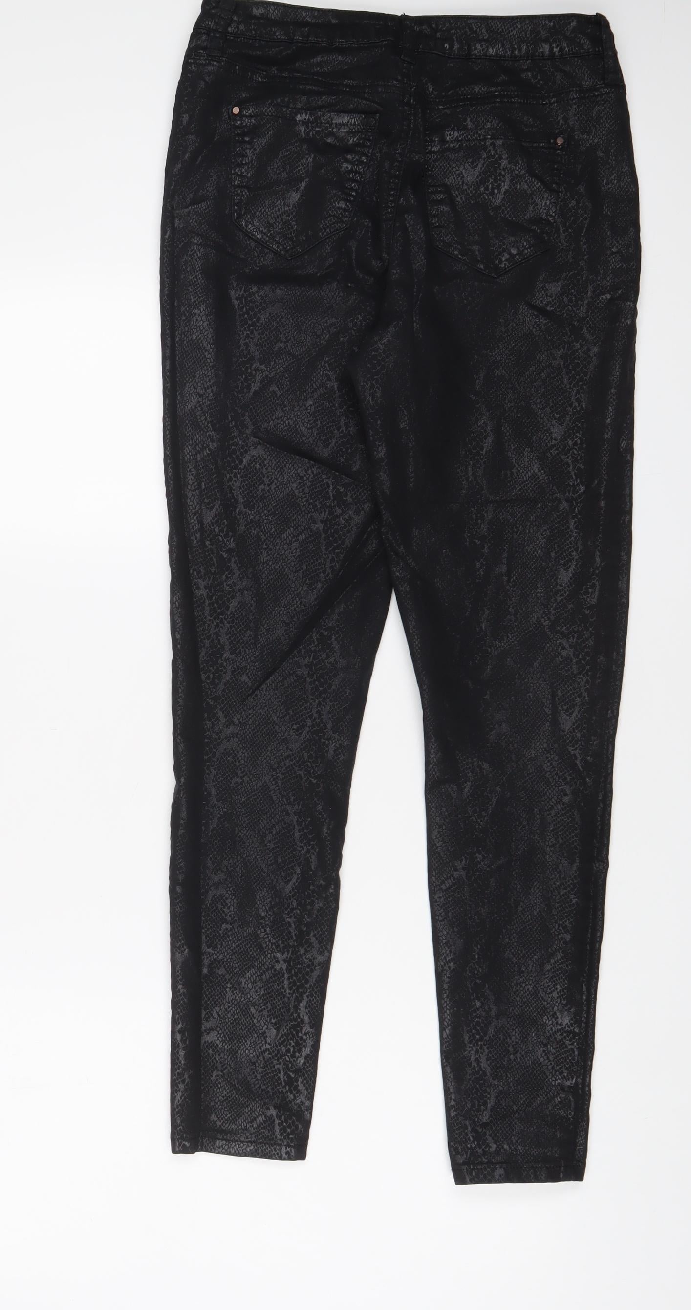 F&F Womens Black Animal Print Polyester Trousers Size 28 in L28 in Regular Zip