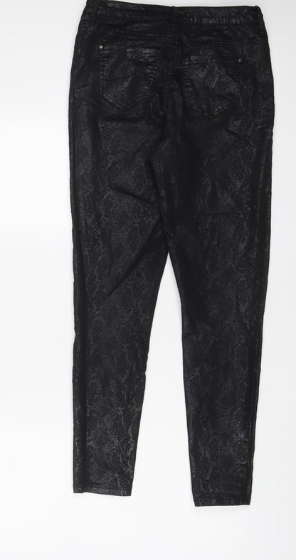 F&F Womens Black Animal Print Polyester Trousers Size 28 in L28 in Regular Zip