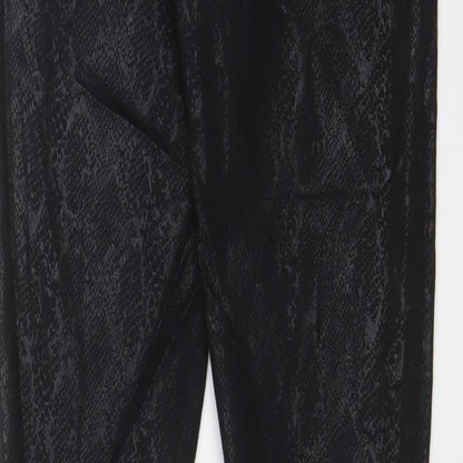 F&F Womens Black Animal Print Polyester Trousers Size 28 in L28 in Regular Zip